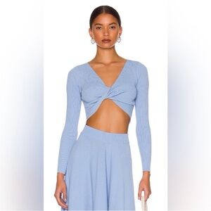 NWOT MINKPINK Women’s Blue Ribbed Twist Front Crop Top | Size Medium